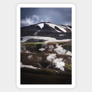 Mountains seen on Laugavegur Hiking Trail with Steamy River in Iceland Sticker